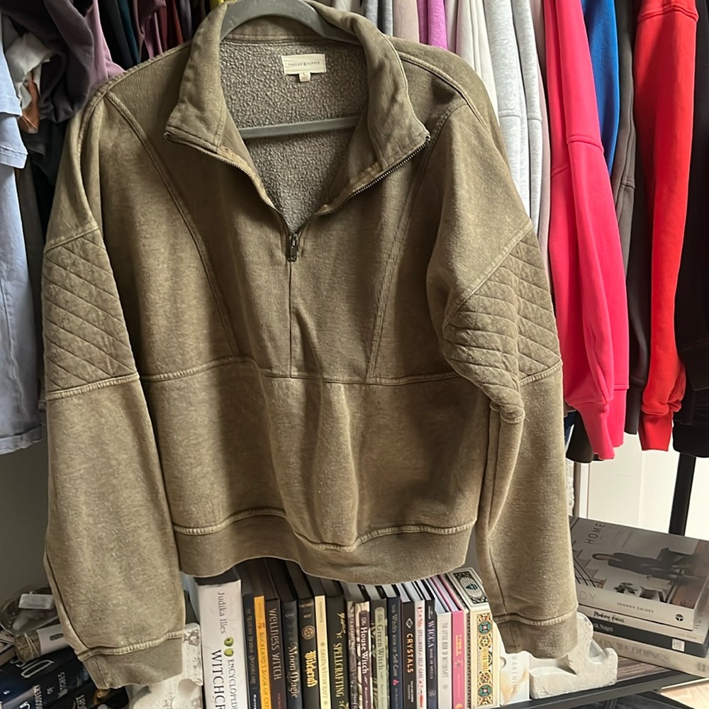 Half zip sweatshirt,  olive green,  size large